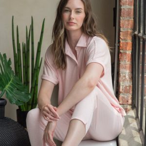 Button Front Top & Tapered Pant Set