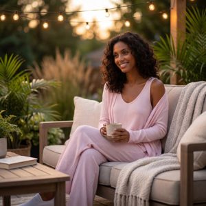 Rib A-line shaped tank & straight leg pant set