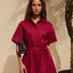 Owen Linen Mini Dress Burgundy